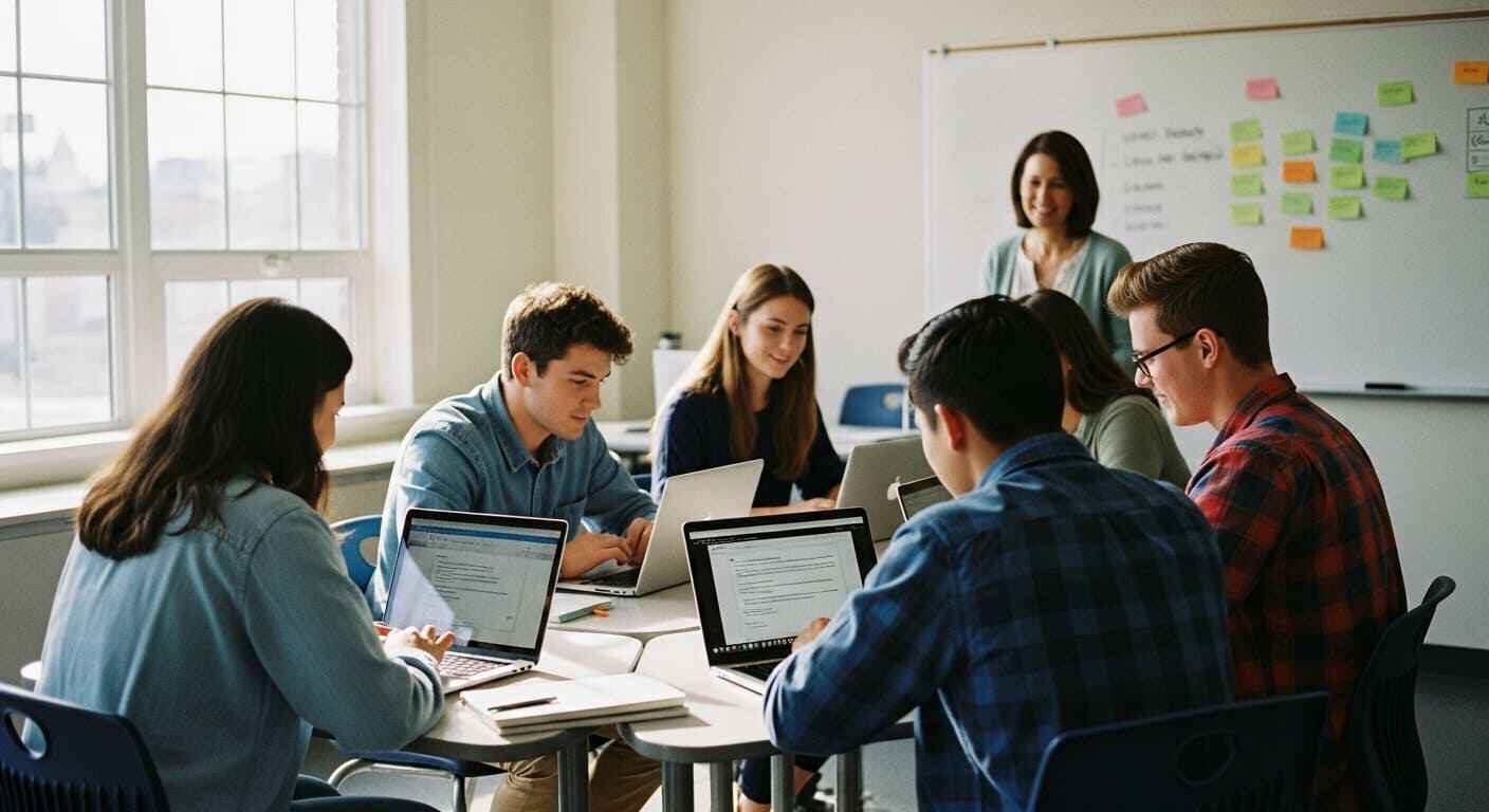 Students engaged in a short yet focused Gimkit session in a modern classroom