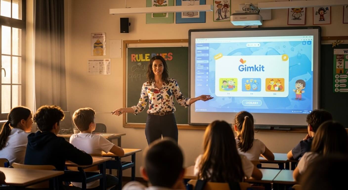 Teacher giving instructions to students before starting a Gimkit diagnostic activity.