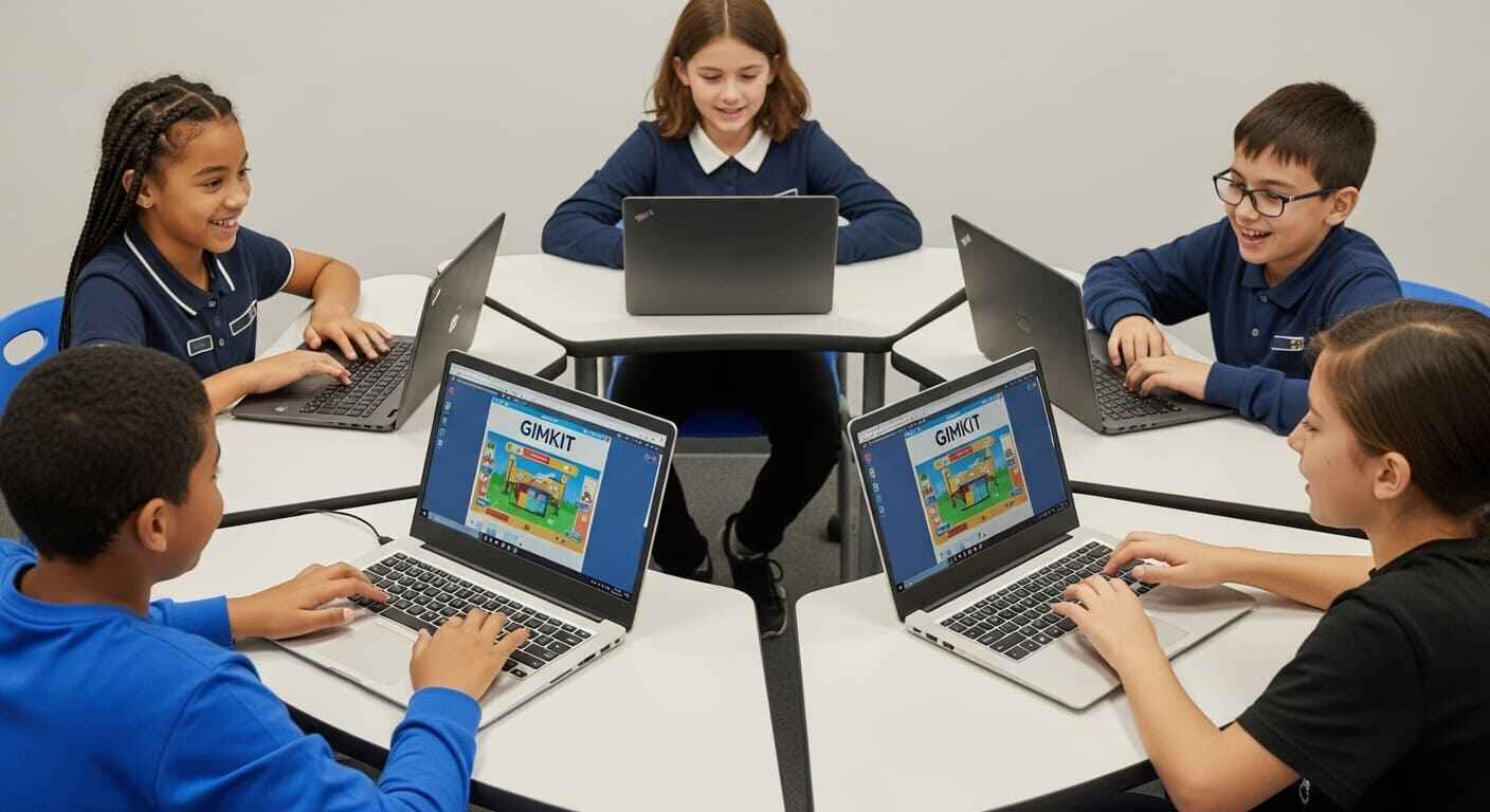 Teacher using Gimkit as an engaging learning tool with students actively participating.