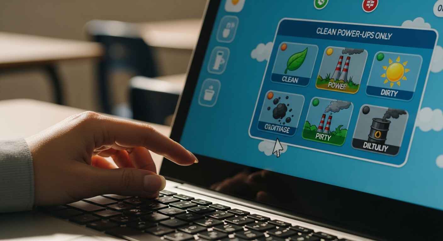 Teacher enabling Clean Power-ups Only mode in Gimkit to keep the game focused on learning rather than sabotage.