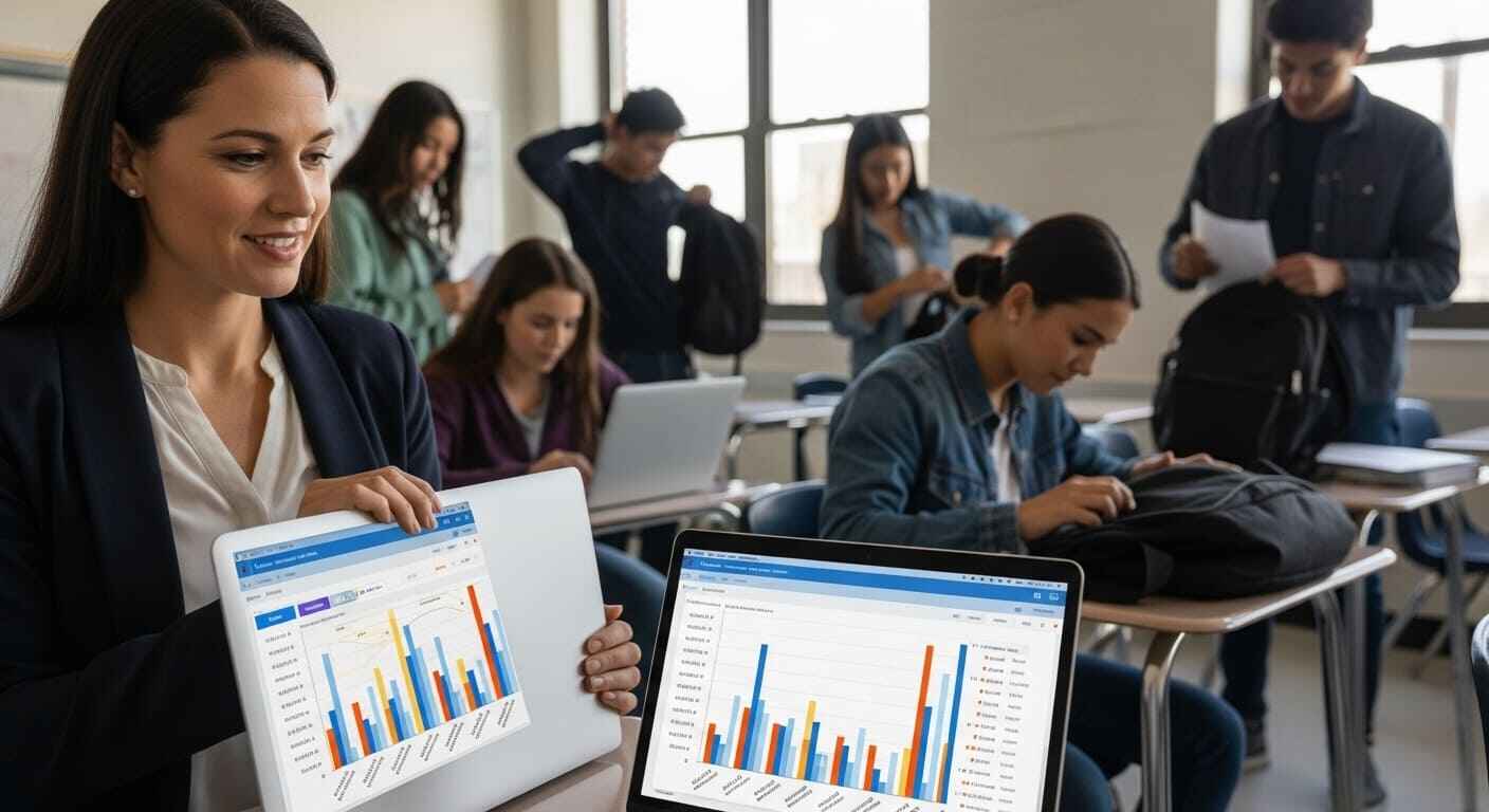 Teacher closing laptop without reviewing Gimkit student performance data.