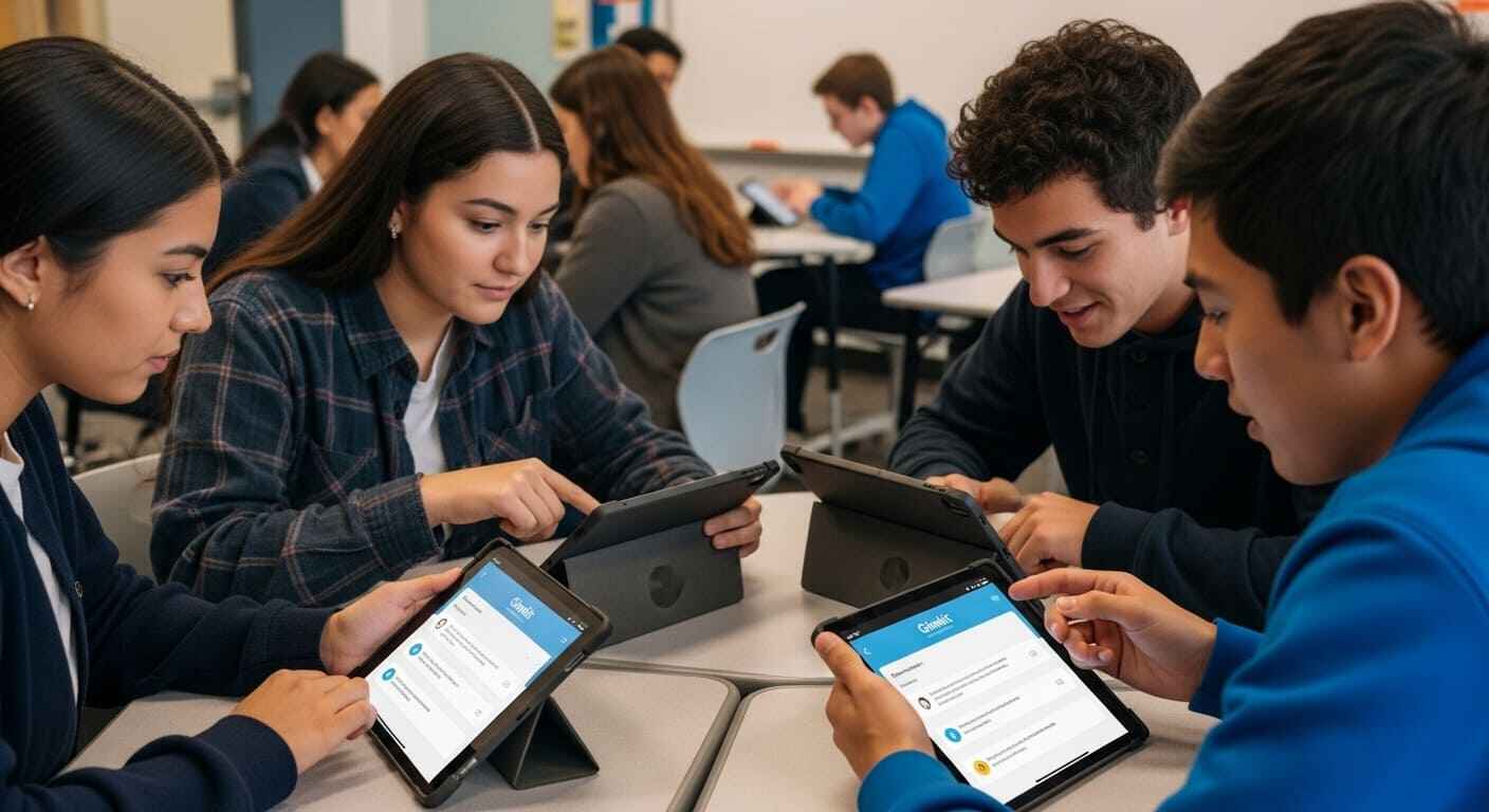 High school students collaborating on Gimkit AP review activity