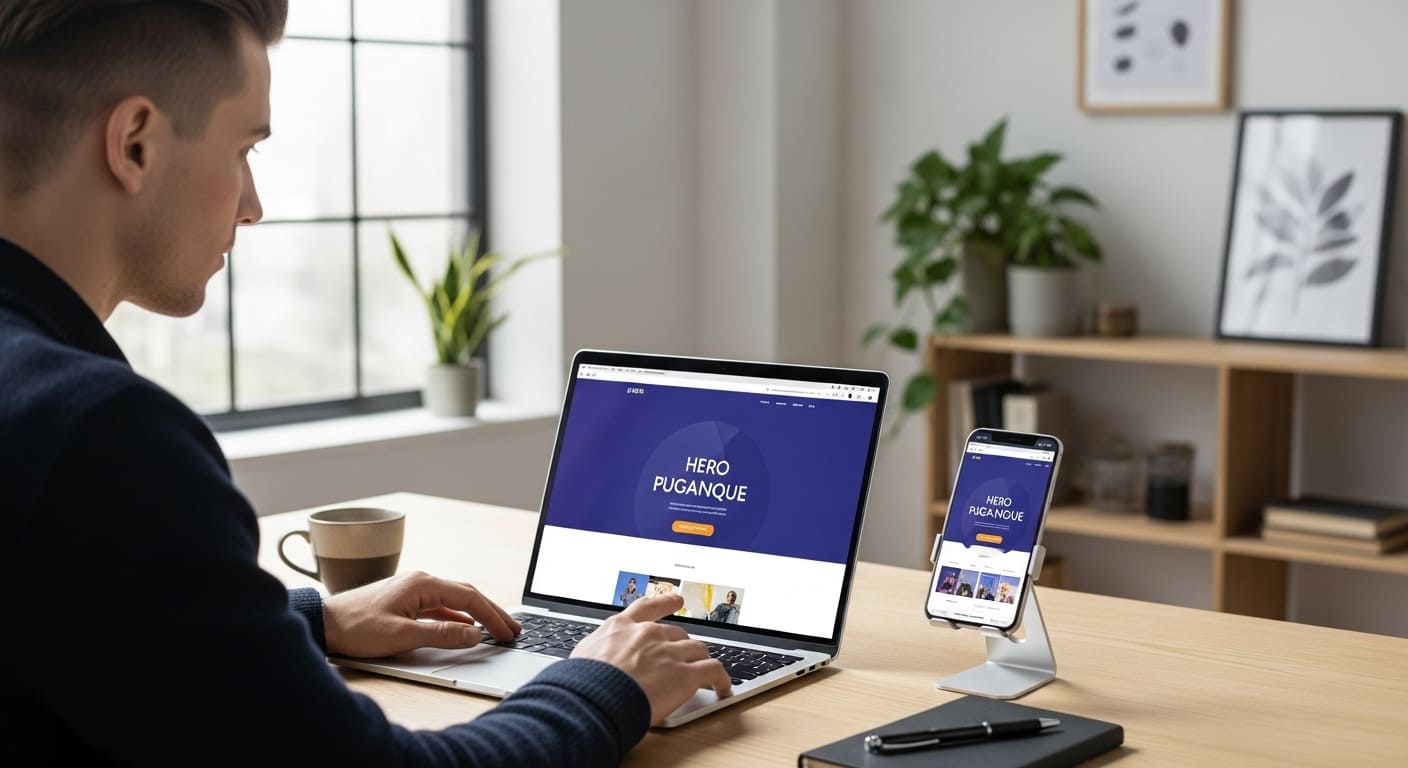 Web designer optimizing e-commerce landing page speed, CTAs, and mobile responsiveness for better PPC conversions.