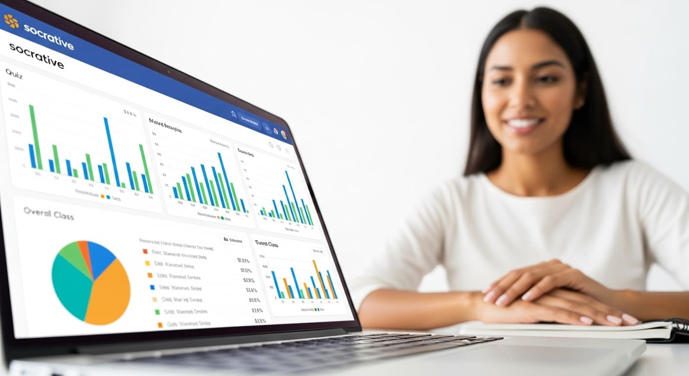 Teacher viewing student performance analytics in Socrative interface.