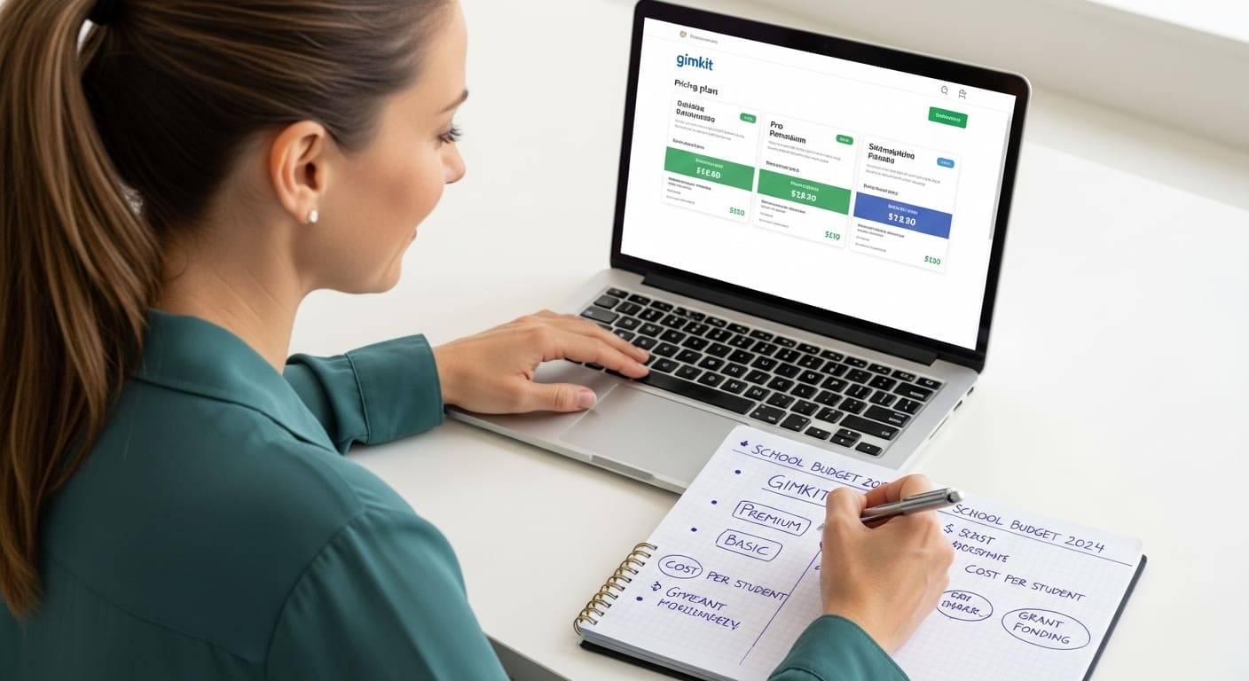 Educator analyzing Gimkit’s free and pro pricing tiers for classroom gamified learning.