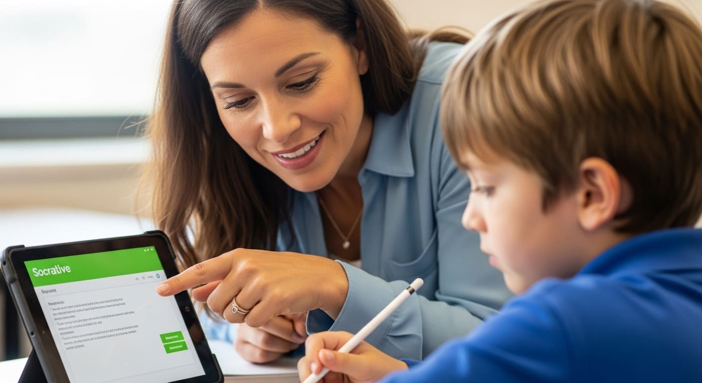 Teacher encouraging disengaged students during Socrative quiz.