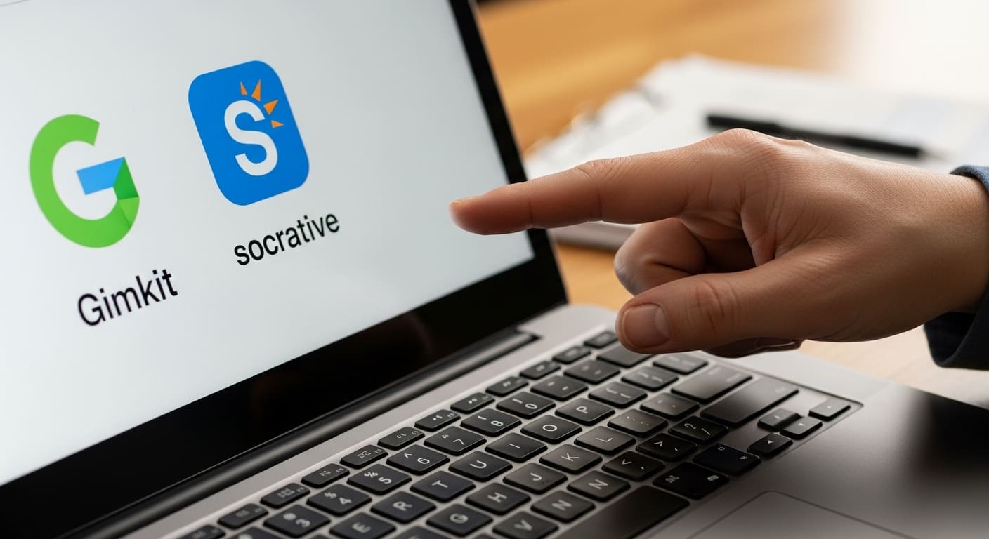 Teacher making a decision between Gimkit and Socrative platforms.