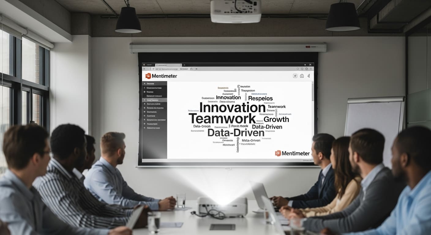 Mentimeter integrated with PowerPoint and Google Slides during a live business presentation.