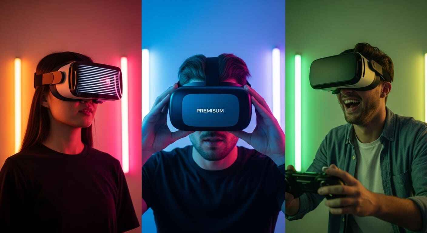 Gamers across different countries using VR headsets and gaming gear, highlighting the global shift toward immersive and social virtual gaming.