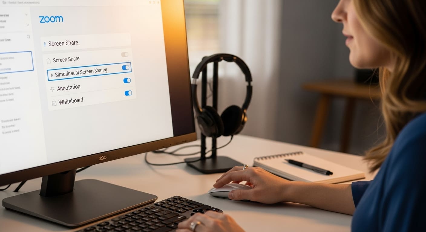 Screenshot view of Zoom desktop settings optimized for screen sharing during a Gimkit session.