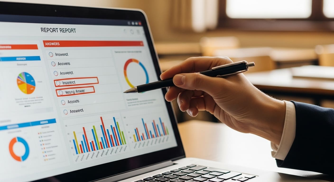 A teacher analyzing missed questions in a Gimkit report to identify trouble spots for the next tutoring session."
