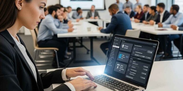 Manager overseeing secure digital training solutions for large corporate teams