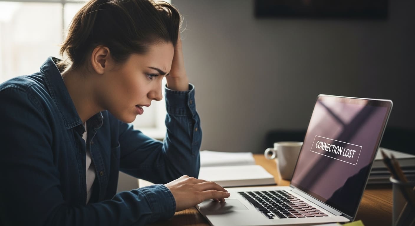 “A student experiencing connectivity issues while playing a real-time educational game, with a weak Wi-Fi signal indicator visible on screen.”