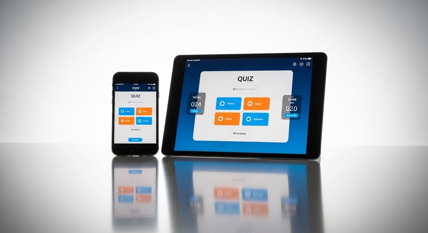 “A close-up photo of an iPhone and iPad running the Gimkit app side-by-side, highlighting performance consistency on Apple devices.”