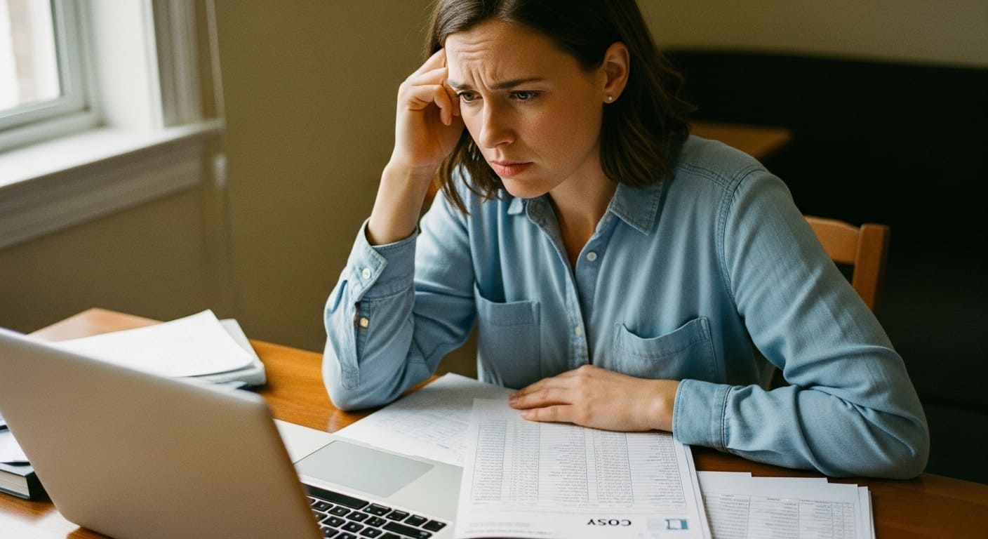 Teacher overwhelmed by manual CSV exports and grade entry in Blackboard, symbolizing the outdated workflow before Gimkit LTI integration.