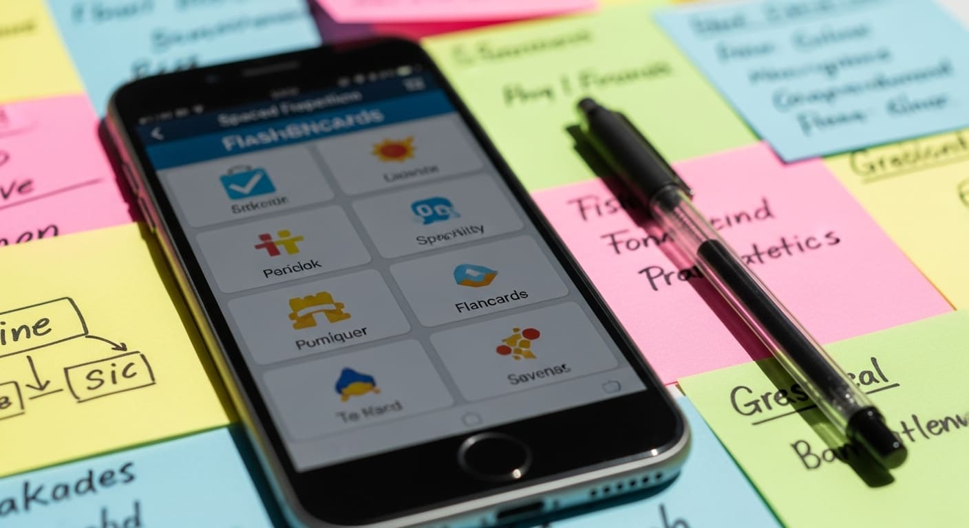 Focused learner using an interactive quiz app to practice active recall on tablet.