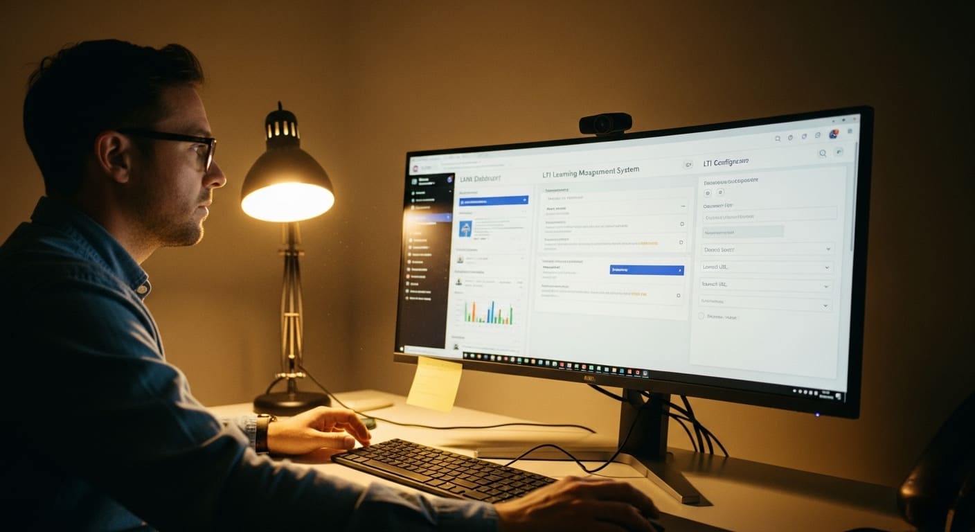 School IT administrator configuring LTI Advantage settings inside Blackboard to enable Gimkit grade sync.