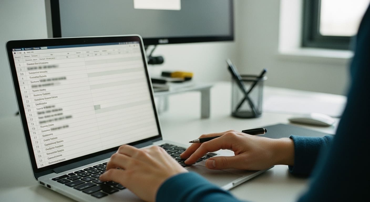 Educator editing a spreadsheet to anonymize student information before saving data.
