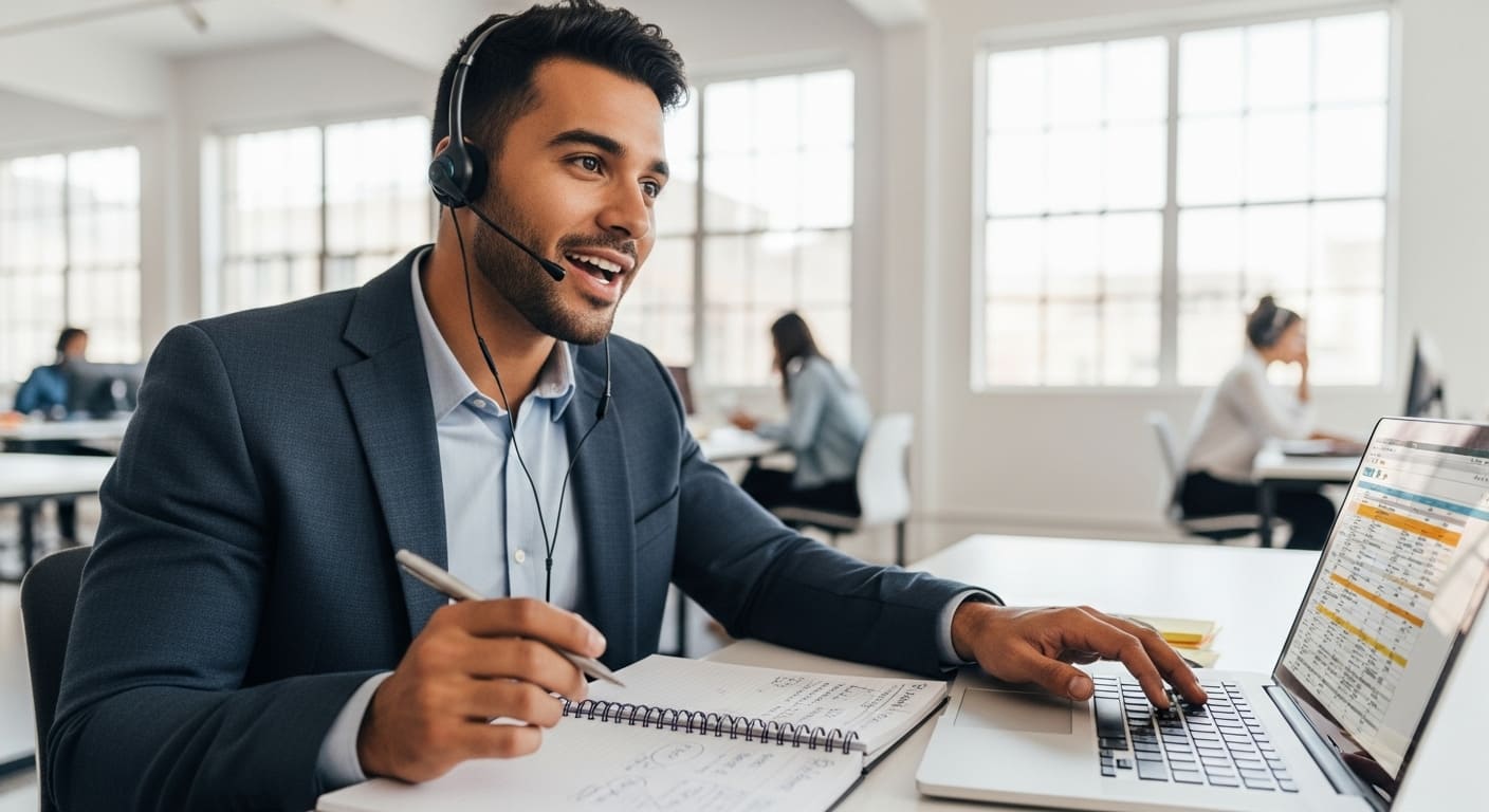 "Sales representative confidently applying learned skills during client calls after reinforcement phase