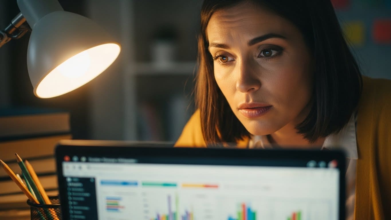 “A teacher reviewing student progress data on a dashboard to plan the next learning session.”