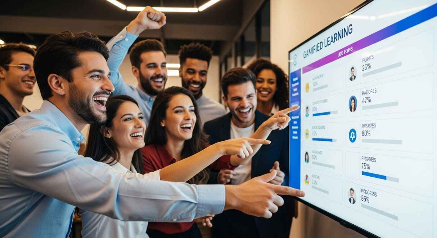 Sales team engaged in gamified continuous learning dashboard to enhance performance