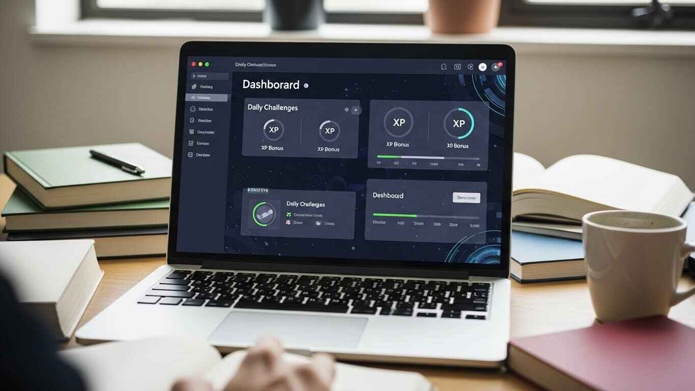 Photo of a digital interface showing power-up icons like multipliers, streak freeze, and insurance.