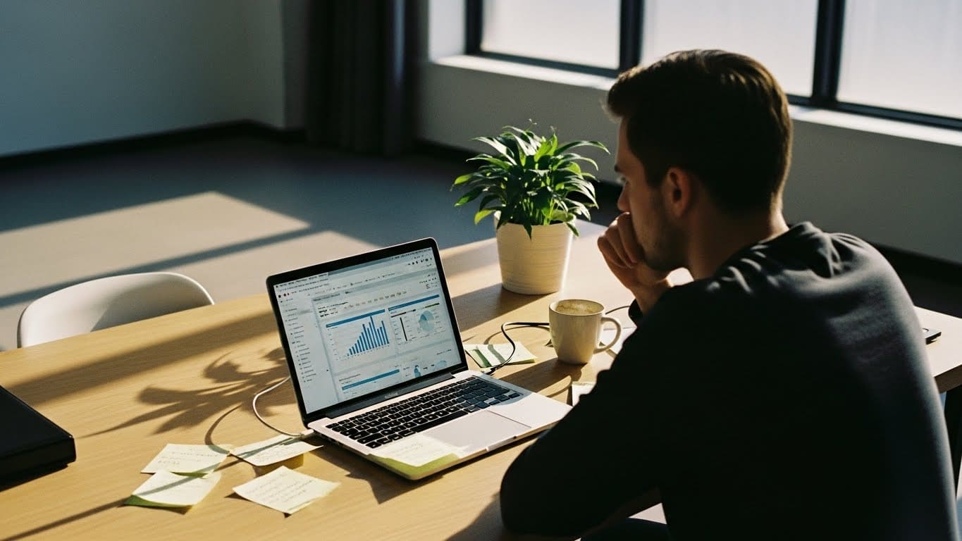 “A young founder working independently in a focused workspace, representing Josh Feinsilber’s path to CEO.”